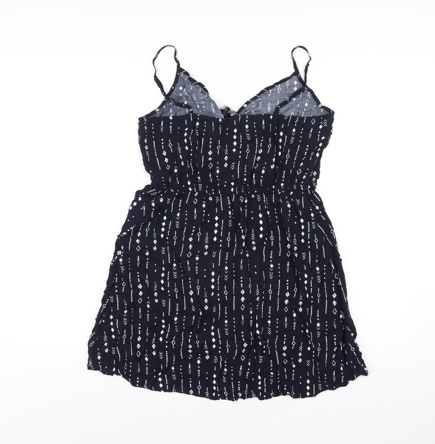 H&M Womens Blue Geometric Viscose A-Line Size 14 V-Neck Pullover