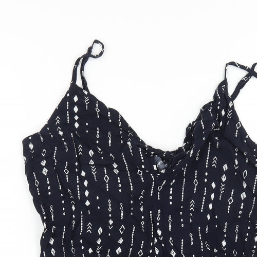H&M Womens Blue Geometric Viscose A-Line Size 14 V-Neck Pullover
