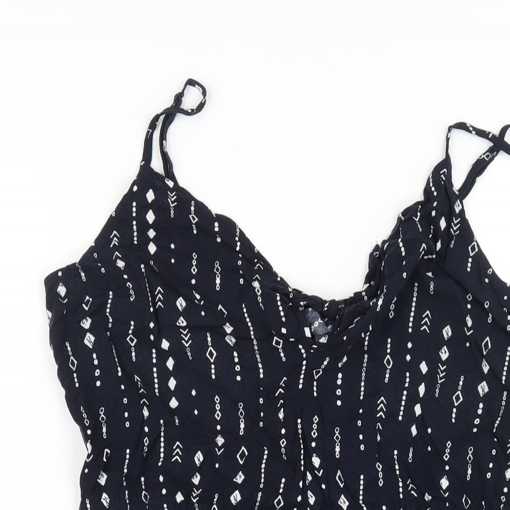 H&M Womens Blue Geometric Viscose A-Line Size 14 V-Neck Pullover