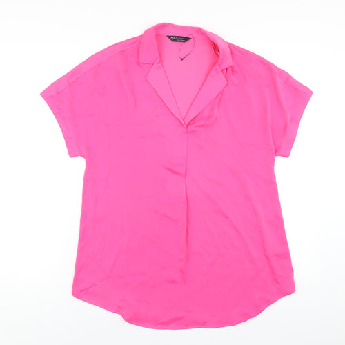 Marks and Spencer Womens Pink Polyester Basic T-Shirt Size 6 Collared