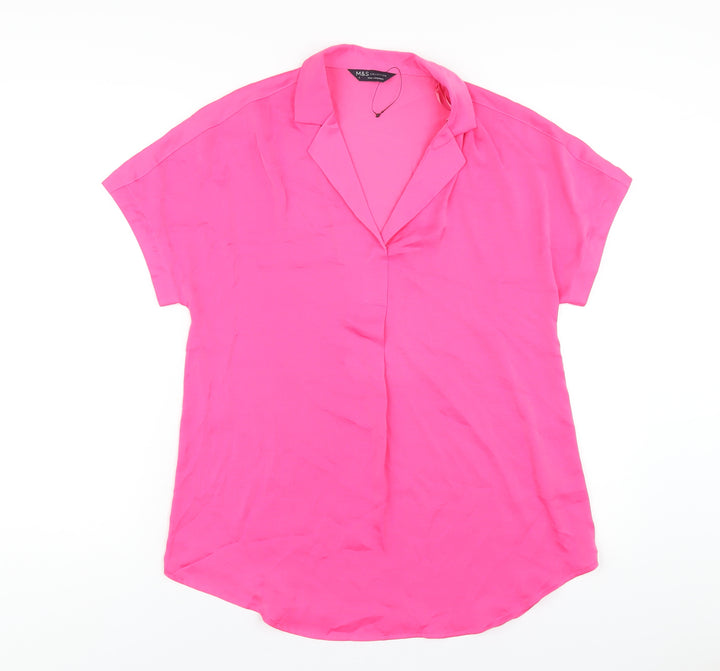Marks and Spencer Womens Pink Polyester Basic T-Shirt Size 6 Collared