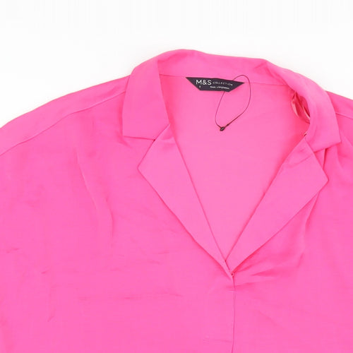 Marks and Spencer Womens Pink Polyester Basic T-Shirt Size 6 Collared