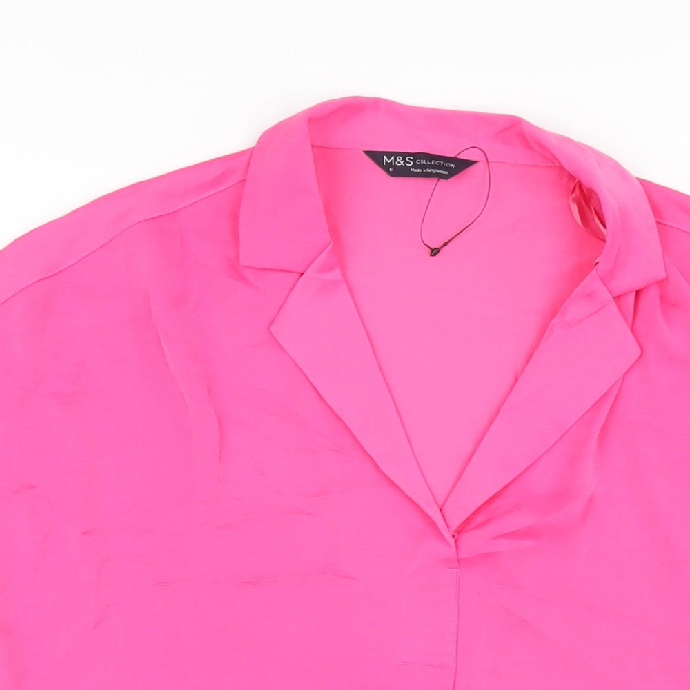 Marks and Spencer Womens Pink Polyester Basic T-Shirt Size 6 Collared