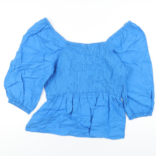 Marks and Spencer Womens Blue Linen Basic T-Shirt Size 12 Scoop Neck