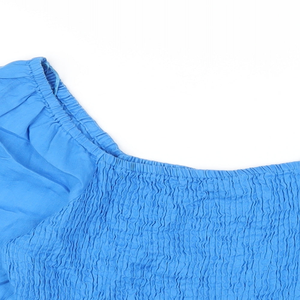 Marks and Spencer Womens Blue Linen Basic T-Shirt Size 12 Scoop Neck