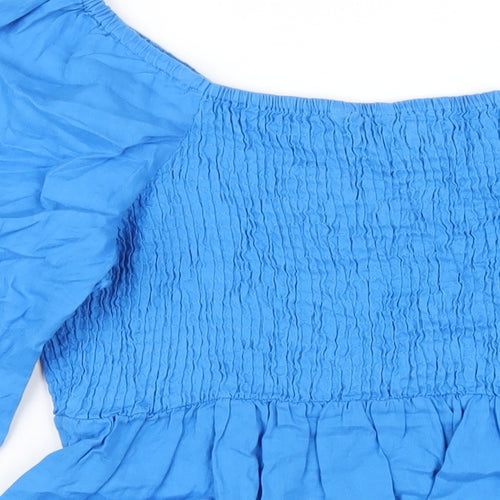 Marks and Spencer Womens Blue Linen Basic T-Shirt Size 12 Scoop Neck
