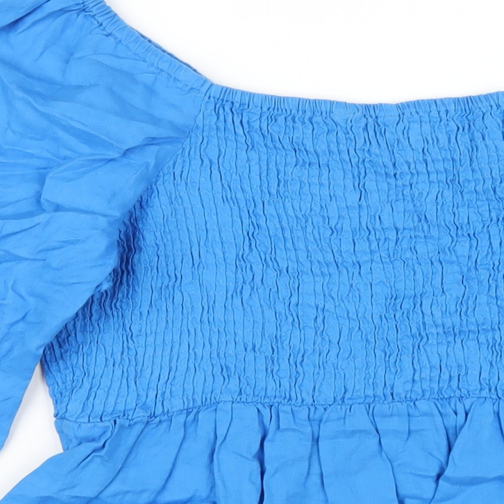 Marks and Spencer Womens Blue Linen Basic T-Shirt Size 12 Scoop Neck
