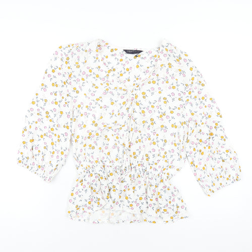 Marks and Spencer Womens White Floral Viscose Basic Blouse Size 8 V-Neck