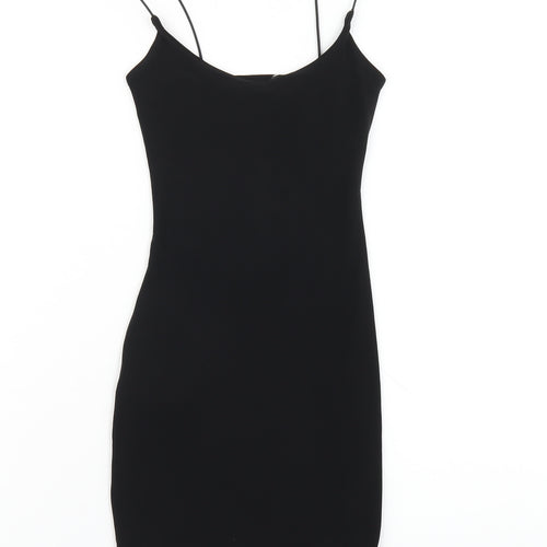 PRETTYLITTLETHING Womens Black Polyester Bodycon Size 4 Scoop Neck Pullover
