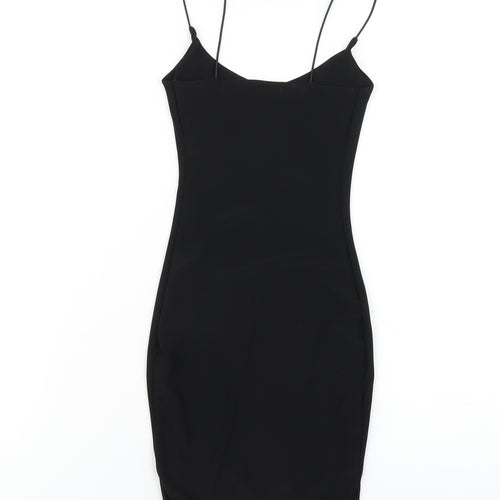 PRETTYLITTLETHING Womens Black Polyester Bodycon Size 4 Scoop Neck Pullover