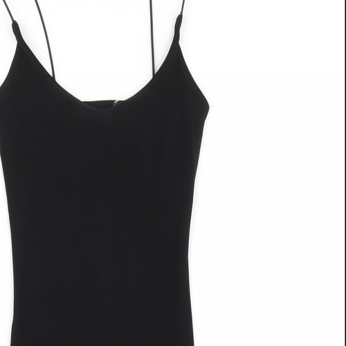 PRETTYLITTLETHING Womens Black Polyester Bodycon Size 4 Scoop Neck Pullover