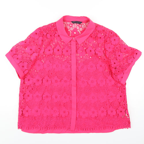 Marks and Spencer Womens Pink Polyester Basic Button-Up Size 16 Collared