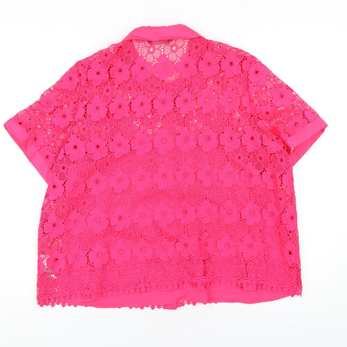 Marks and Spencer Womens Pink Polyester Basic Button-Up Size 16 Collared