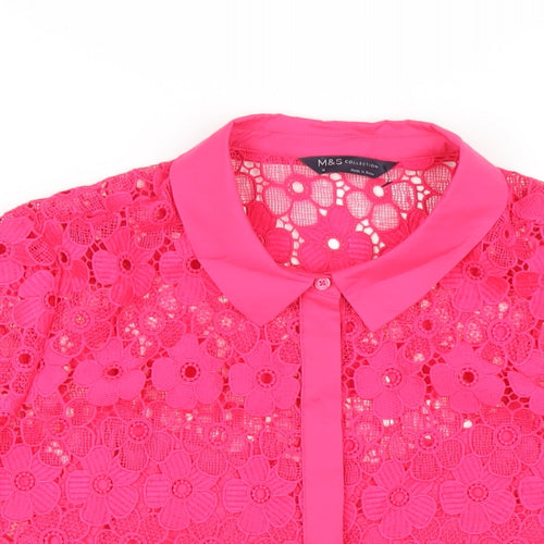 Marks and Spencer Womens Pink Polyester Basic Button-Up Size 16 Collared