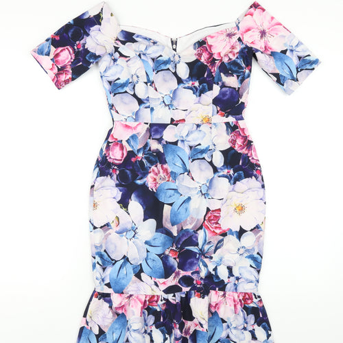Paper Dolls Womens Multicoloured Floral Polyester Bodycon Size 8 Off the Shoulder Zip
