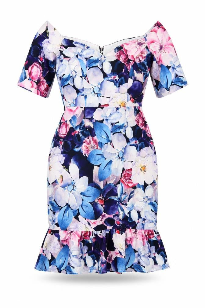 Paper Dolls Womens Multicoloured Floral Polyester Bodycon Size 8 Off the Shoulder Zip