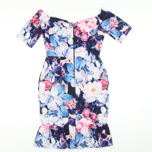 Paper Dolls Womens Multicoloured Floral Polyester Bodycon Size 8 Off the Shoulder Zip