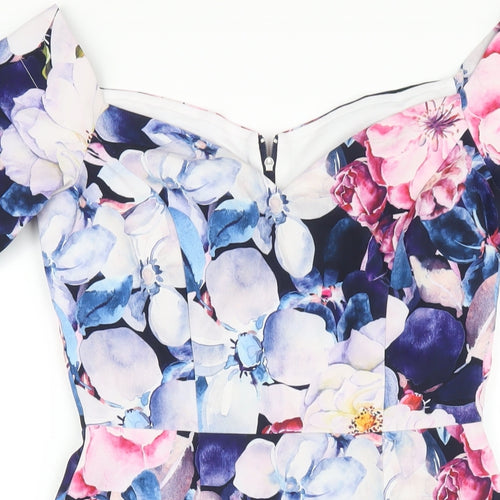 Paper Dolls Womens Multicoloured Floral Polyester Bodycon Size 8 Off the Shoulder Zip