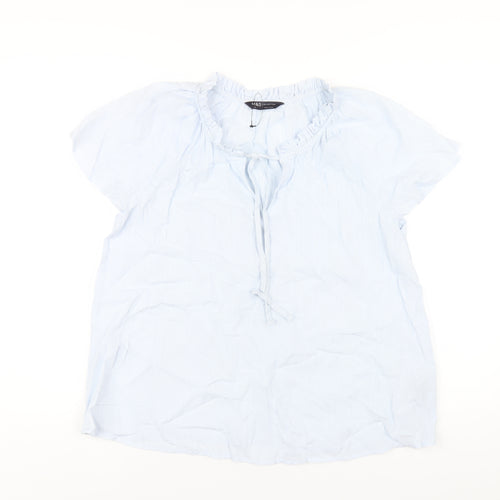 Marks and Spencer Womens Blue Cotton Basic T-Shirt Size 14 Round Neck