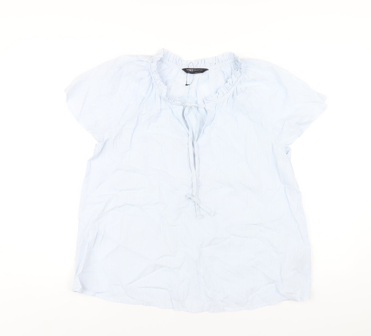 Marks and Spencer Womens Blue Cotton Basic T-Shirt Size 14 Round Neck