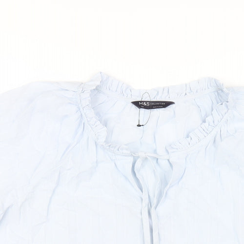 Marks and Spencer Womens Blue Cotton Basic T-Shirt Size 14 Round Neck