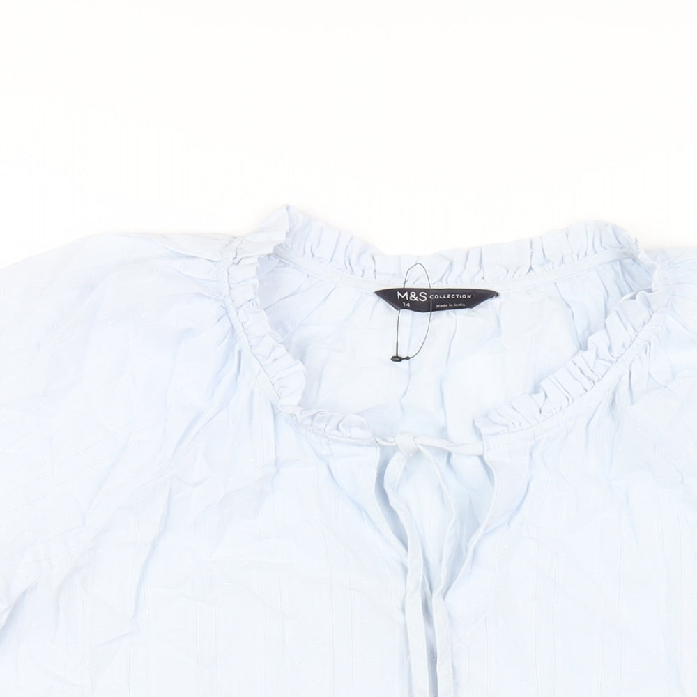 Marks and Spencer Womens Blue Cotton Basic T-Shirt Size 14 Round Neck