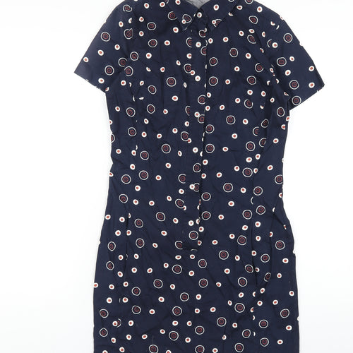 Esprit Womens Blue Geometric Cotton Shirt Dress Size 12 Collared Button