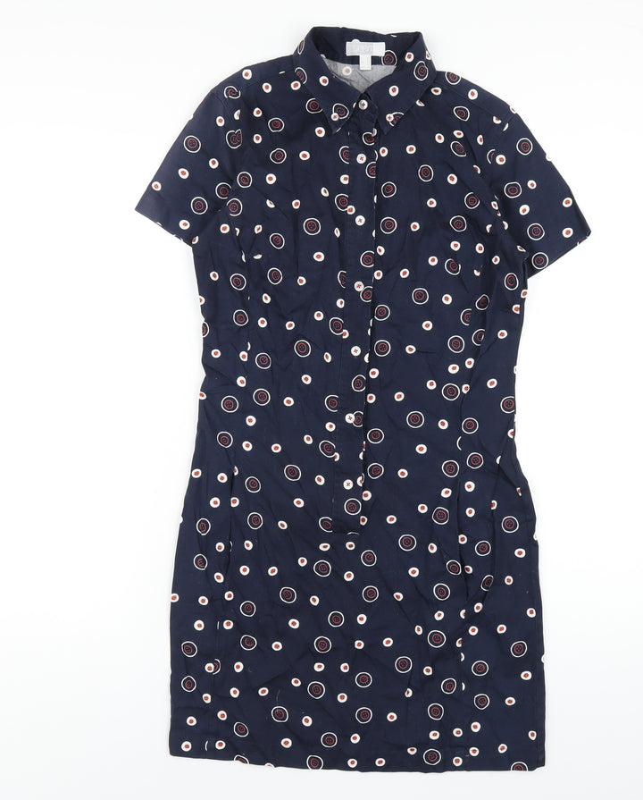 Esprit Womens Blue Geometric Cotton Shirt Dress Size 12 Collared Button