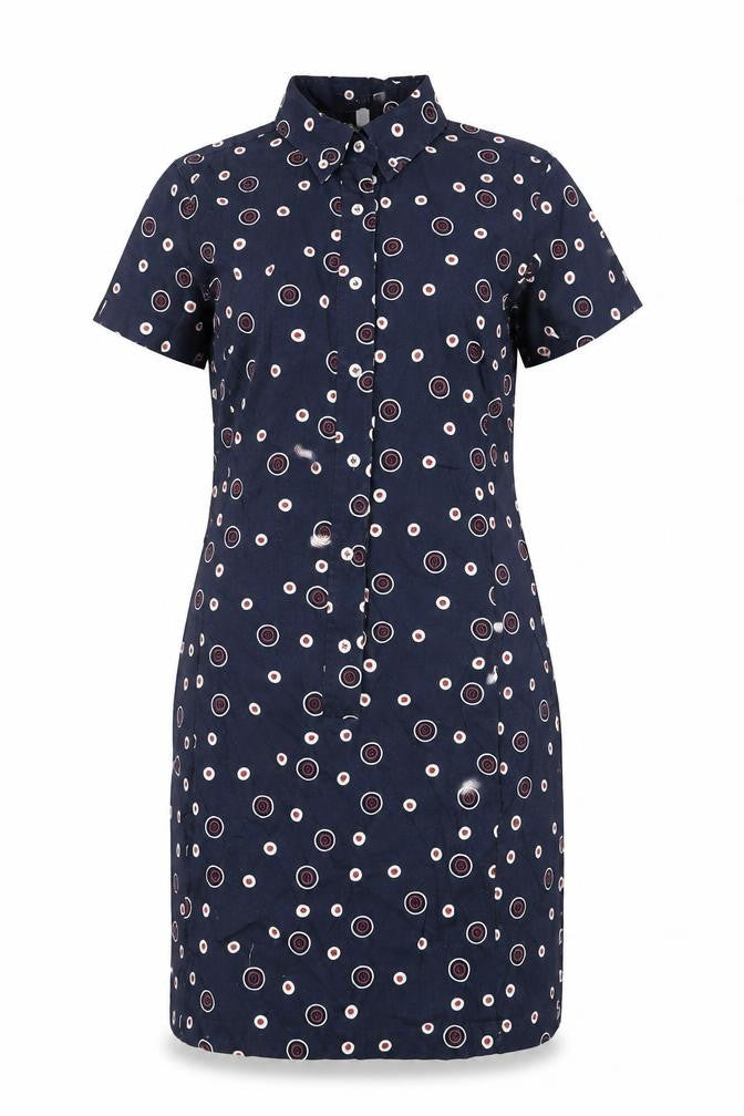 Esprit Womens Blue Geometric Cotton Shirt Dress Size 12 Collared Button