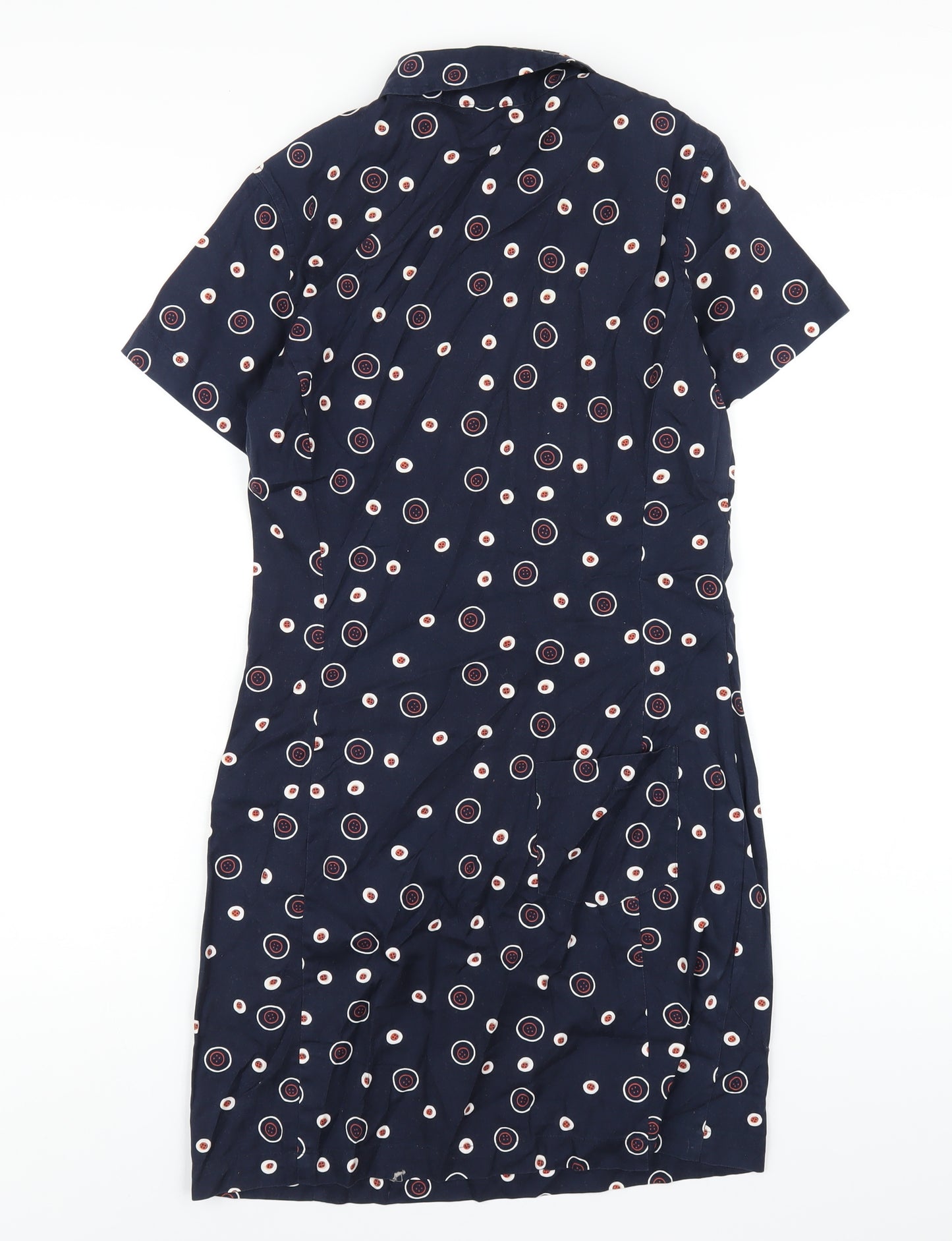 Esprit Womens Blue Geometric Cotton Shirt Dress Size 12 Collared Button