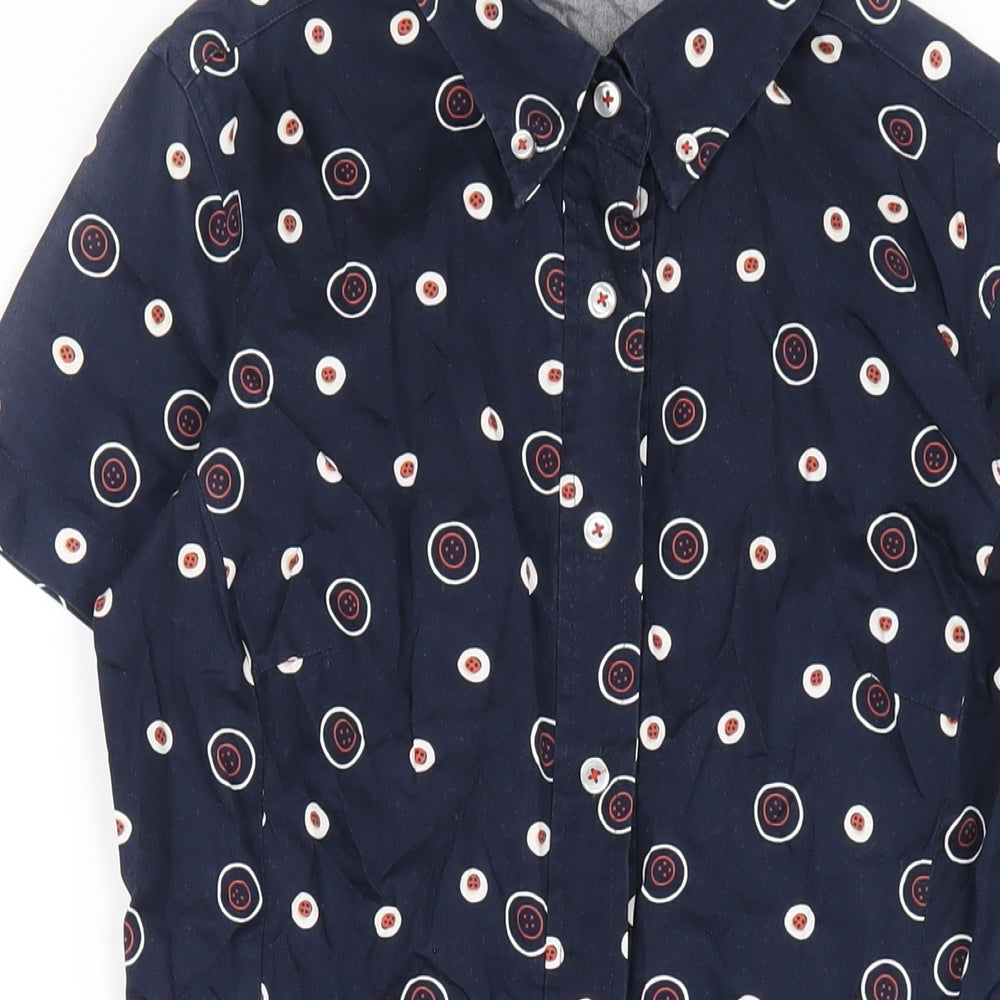 Esprit Womens Blue Geometric Cotton Shirt Dress Size 12 Collared Button