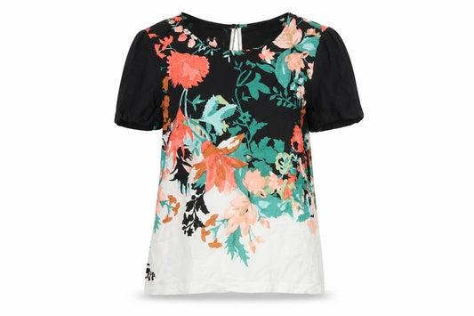Front view of Great Plains women’s multicoloured geometric viscose basic t-shirt, size M, round neck