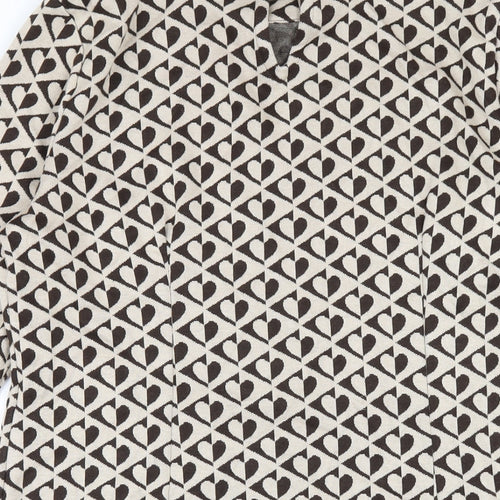 New Look Womens Beige Geometric Polyester Bodycon Size 12 Mock Neck Button