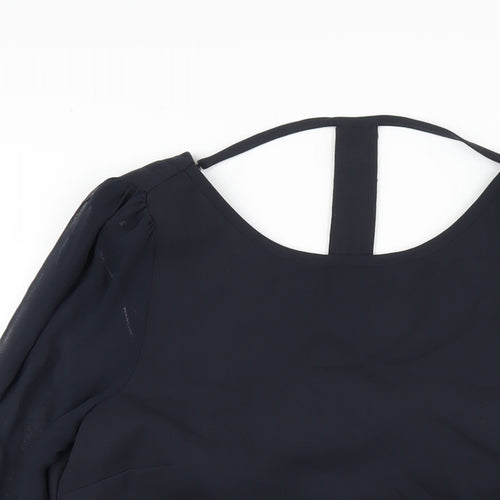 Warehouse Womens Black Polyester A-Line Size 10 Boat Neck Pullover - Beaded Trims