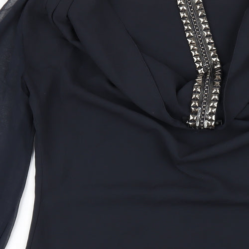 Warehouse Womens Black Polyester A-Line Size 10 Boat Neck Pullover - Beaded Trims