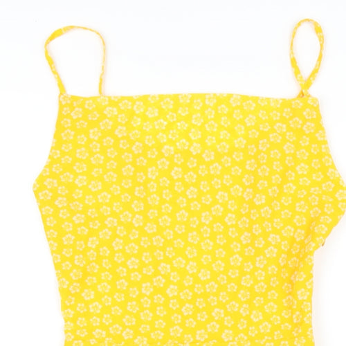 H&M Womens Yellow Floral Polyester A-Line Size 8 Square Neck Zip
