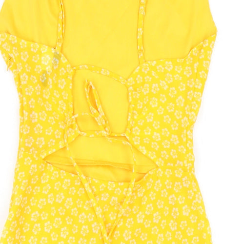 H&M Womens Yellow Floral Polyester A-Line Size 8 Square Neck Zip