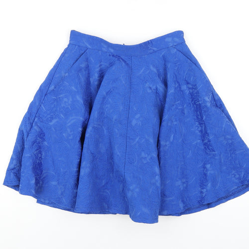 Topshop Womens Blue Cotton A-Line Skirt Size 6 Zip