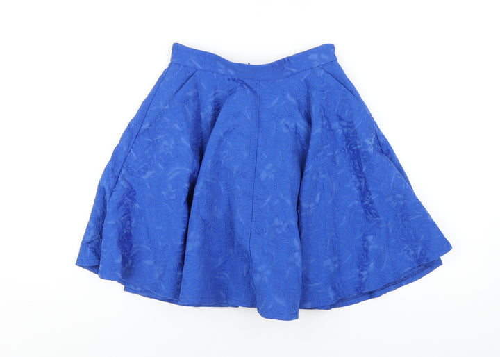 Topshop Womens Blue Cotton A-Line Skirt Size 6 Zip
