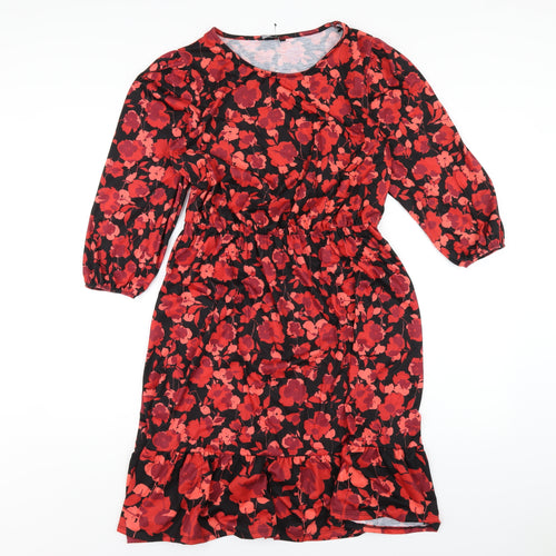 Roman Womens Red Floral Polyester A-Line Size 10 Round Neck Pullover