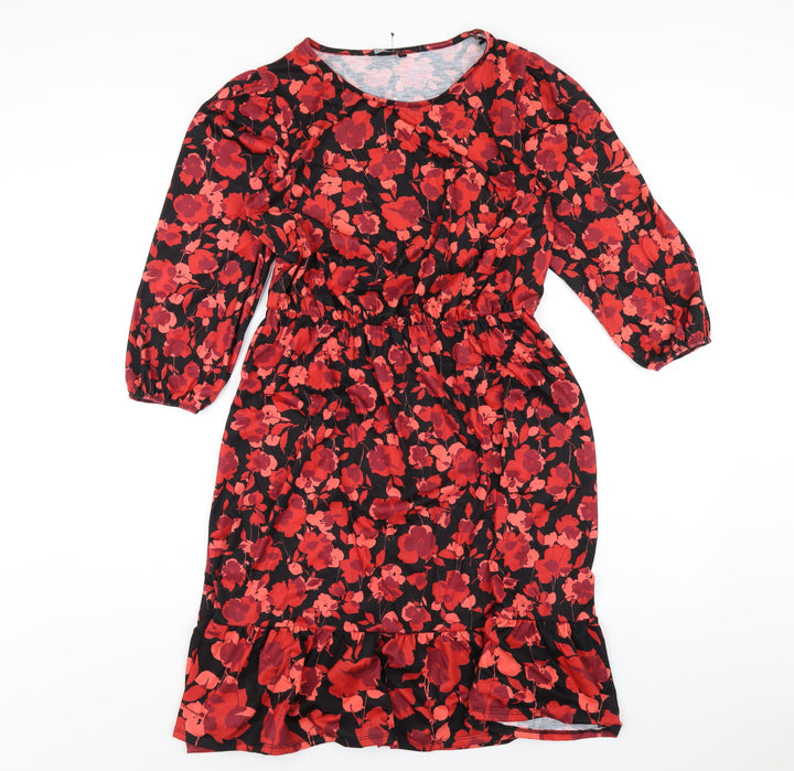 Roman Womens Red Floral Polyester A-Line Size 10 Round Neck Pullover