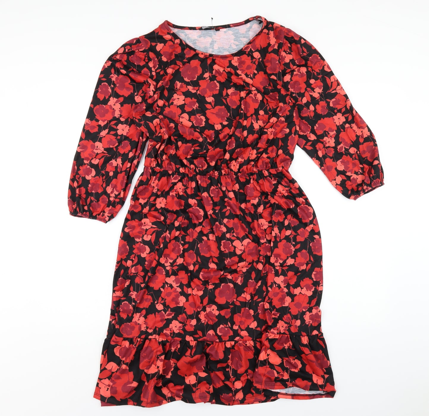 Roman Womens Red Floral Polyester A-Line Size 10 Round Neck Pullover