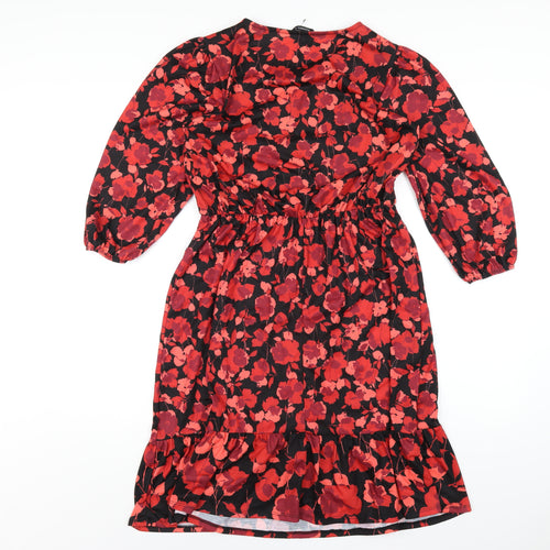 Roman Womens Red Floral Polyester A-Line Size 10 Round Neck Pullover