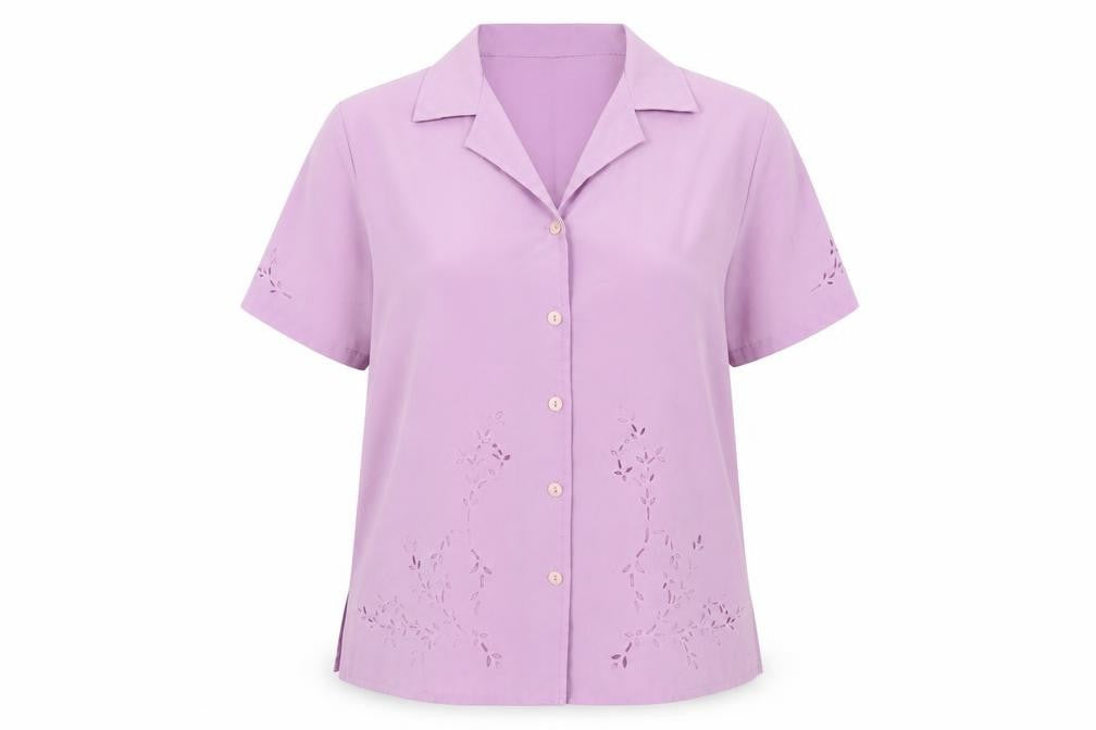 Front view of Berkertex women’s purple polyester basic button-up, size UK 14, collared
