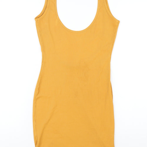 Missguided Womens Yellow Polyester Bodycon Size 8 Scoop Neck Pullover