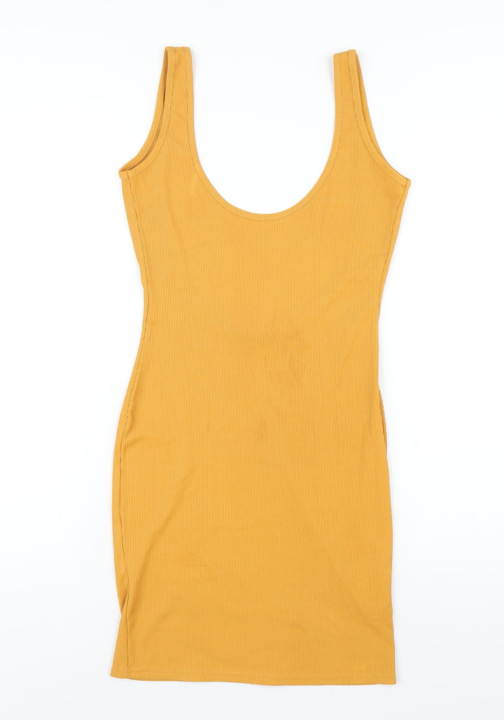 Missguided Womens Yellow Polyester Bodycon Size 8 Scoop Neck Pullover