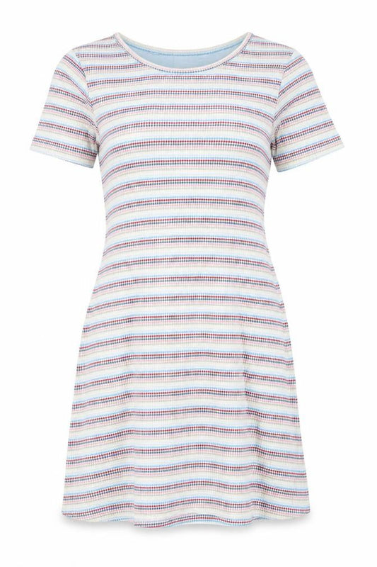 Front view of Next women’s multicoloured striped cotton a-line, size UK 12, round neck pullover