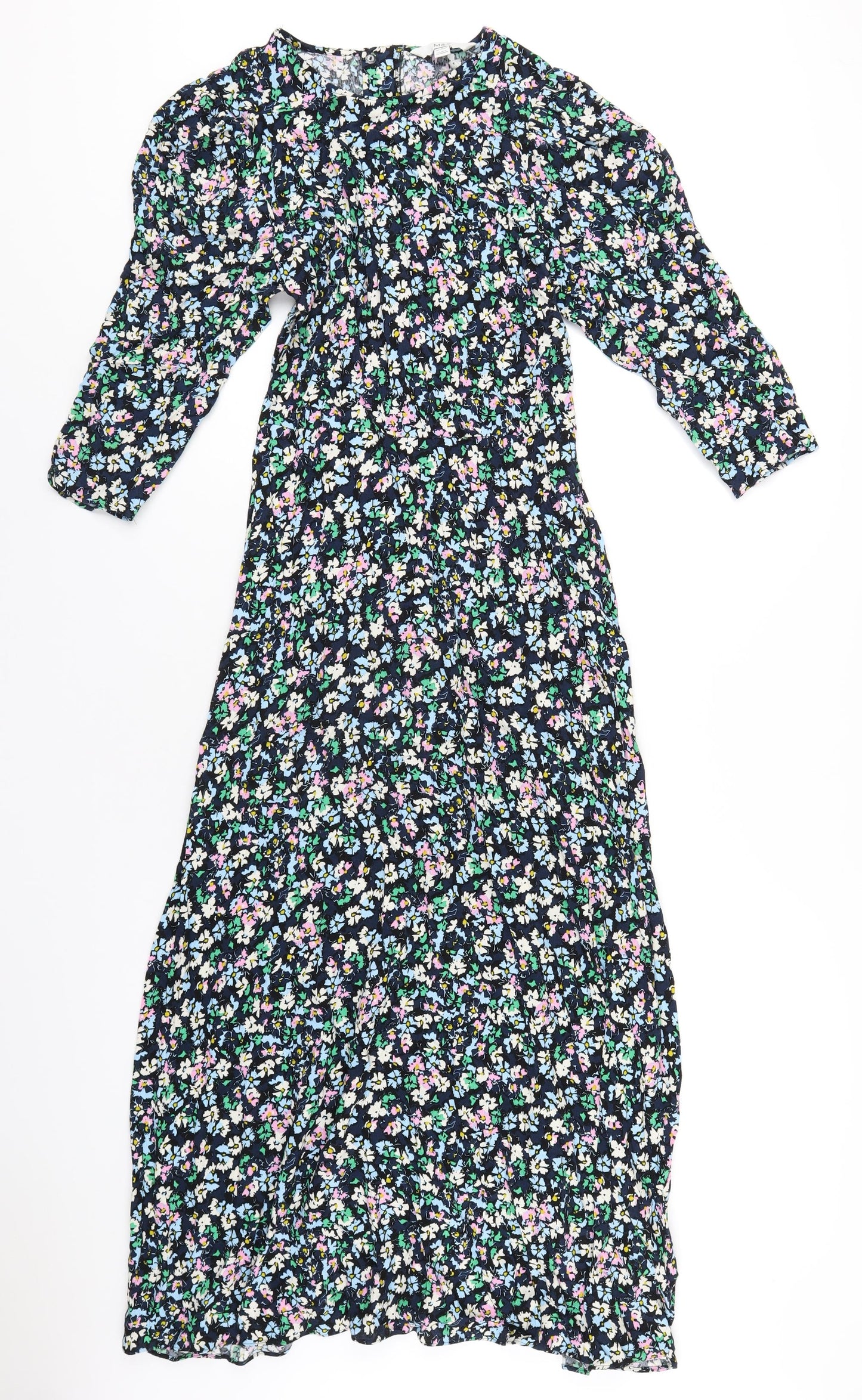 Marks and Spencer Womens Multicoloured Floral Viscose A-Line Size 8 Roll Neck Zip