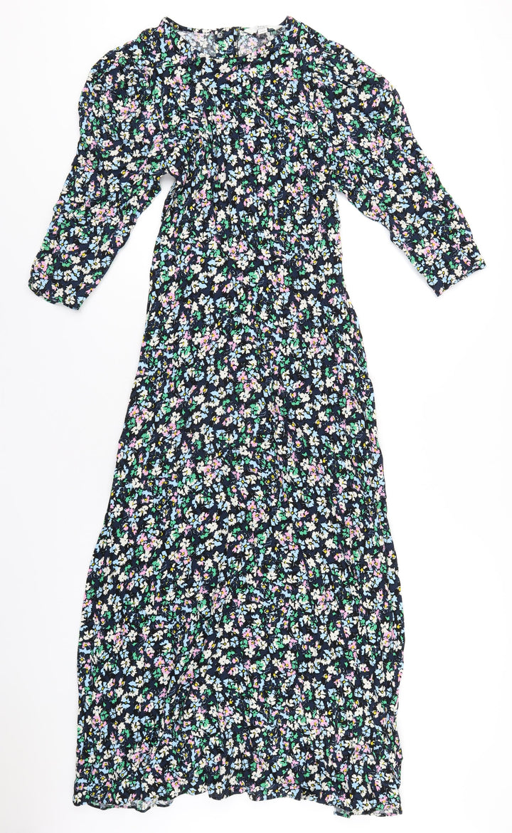 Marks and Spencer Womens Multicoloured Floral Viscose A-Line Size 8 Roll Neck Zip