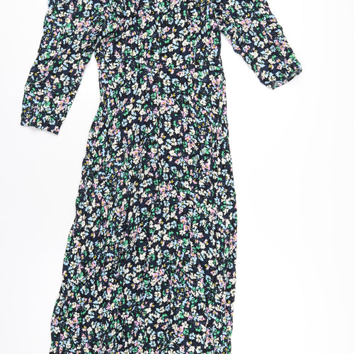 Marks and Spencer Womens Multicoloured Floral Viscose A-Line Size 8 Roll Neck Zip